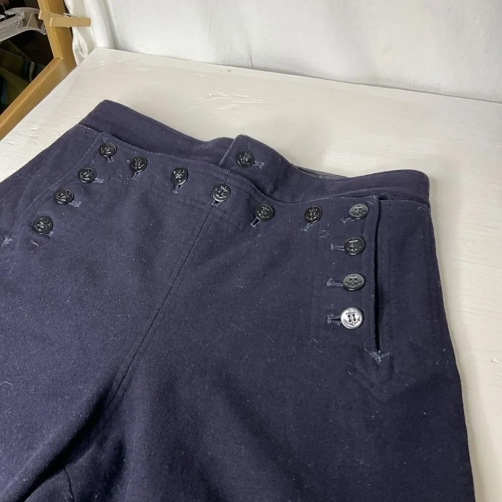 VTG 40s WW2 Lace Back US Navy Wool Sailor Pants Bib Fly 30r/ 28 In Inseam
